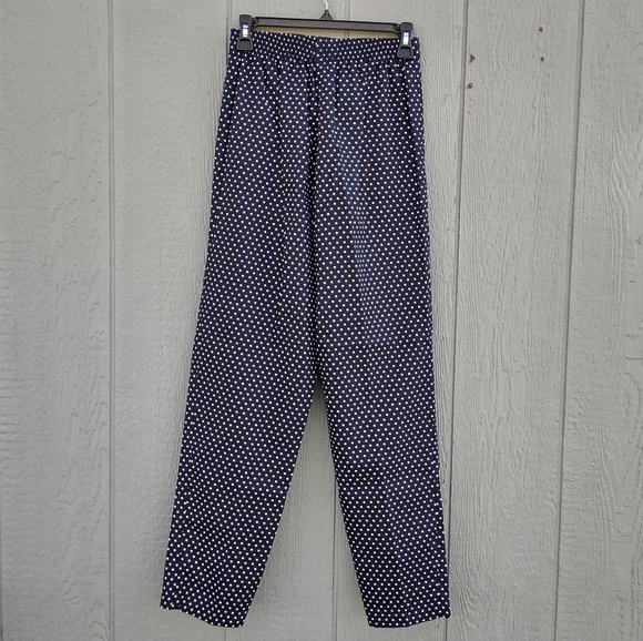 Vintage Pants - Knight's Ltd Polka Dot High Waisted Cotton Pants Blue & White Medium